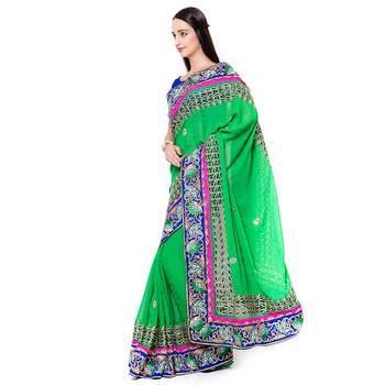 Green Embroidered Silk Saree With Blouse 2