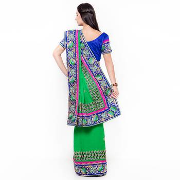 Green Embroidered Silk Saree With Blouse 3