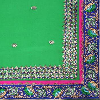 Green Embroidered Silk Saree With Blouse 5