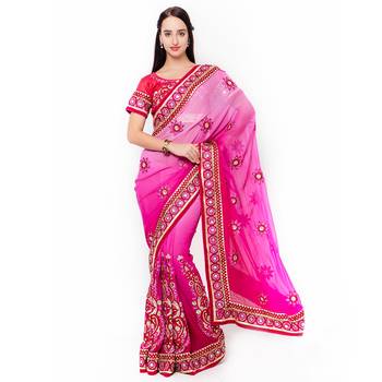 Purple Embroidered Georgette Saree With Blouse 1