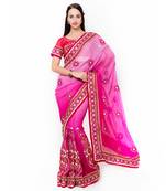 Purple Embroidered Georgette Saree With Blouse