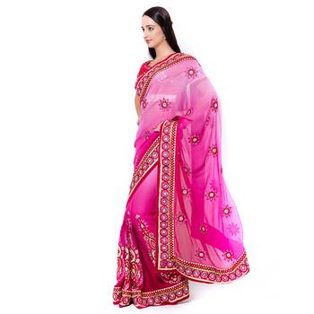 Purple Embroidered Georgette Saree With Blouse 2
