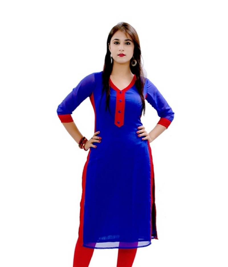 Blue plain cotton ethnic-kurtis