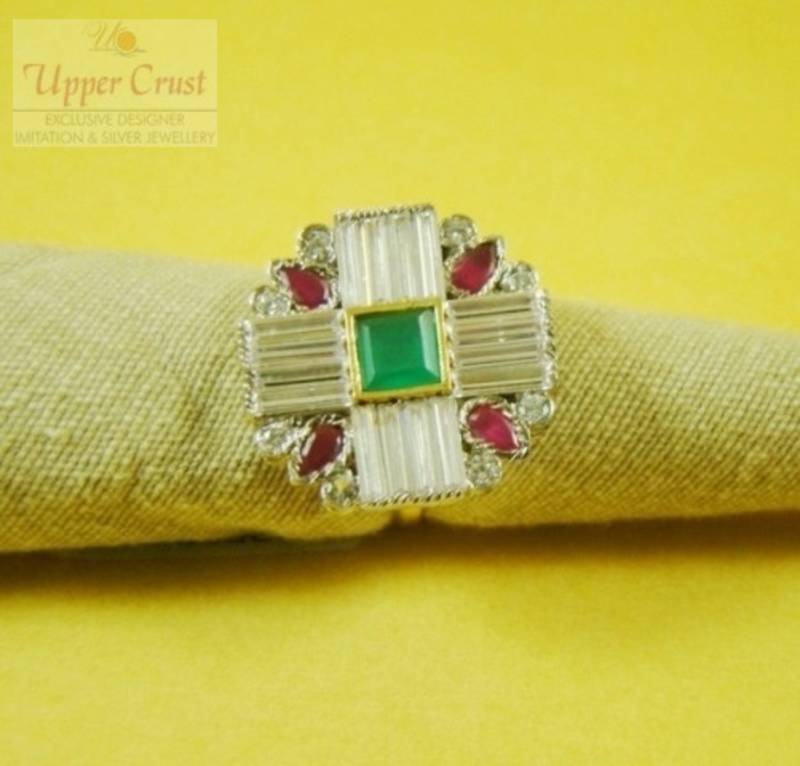 square Victorian Antique Style AD CZ Adjustable Cocktail Ring