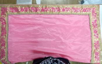 Pink embroidered pure chiffon saree with blouse 4