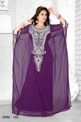 Purple  Embroidered  Faux Georgette  Farasha 1