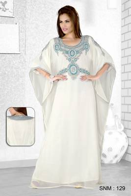 Off White  Embroidered  Faux Georgette  Farasha 1