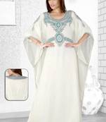 Off White  Embroidered  Faux Georgette  Farasha