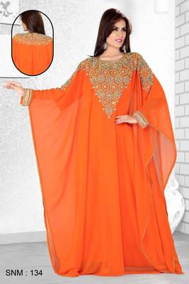 Orange  Embroidered  Faux Georgette  Farasha 1