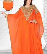 Orange  Embroidered  Faux Georgette  Farasha