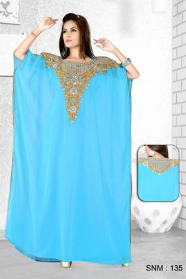 Sky Blue  Embroidered  Faux Georgette  Farasha 1