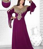 Purple  Embroidered  Faux Georgette  Kaftan