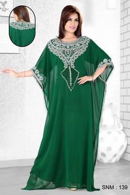 Bottle Green  Embroidered  Faux Georgette  Farasha 1