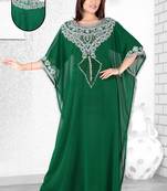 Bottle Green  Embroidered  Faux Georgette  Farasha