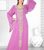 Pink  Embroidered  Faux Georgette  Kaftan
