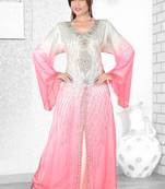 Off White And Pink  Embroidered  Faux Georgette  Kaftan