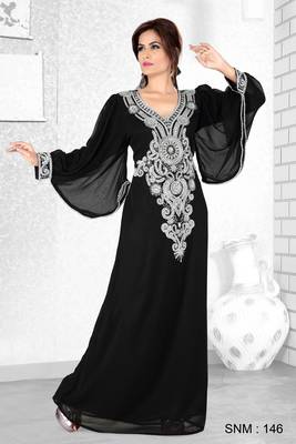 Black  Embroidered  Faux Georgette  Kaftan 1