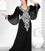 Black  Embroidered  Faux Georgette  Kaftan