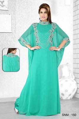 Sea Green  Embroidered  Faux Georgette  Farasha 1
