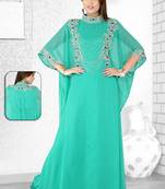 Sea Green  Embroidered  Faux Georgette  Farasha