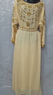 Cream Georgette Hand Embroidery Stitched Abaya 1