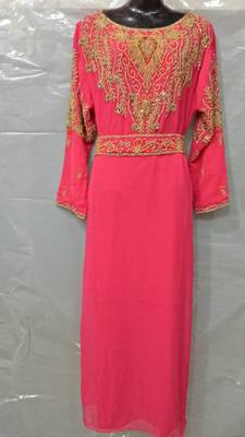 Peach Georgette Hand Embroidery Stitched Abaya 1