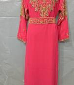 Peach Georgette Hand Embroidery Stitched Abaya