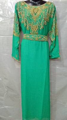 Green Georgette Hand Embroidery Stitched Abaya 1