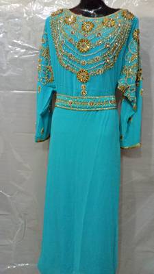 Light Blue Georgette Hand Embroidery Stitched Abaya 1
