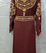 Brown Georgette Hand Embroidery Stitched Abaya