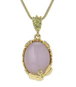 Stylish Gold Plated Pendant With Pink Centre Stone And Green Crystals