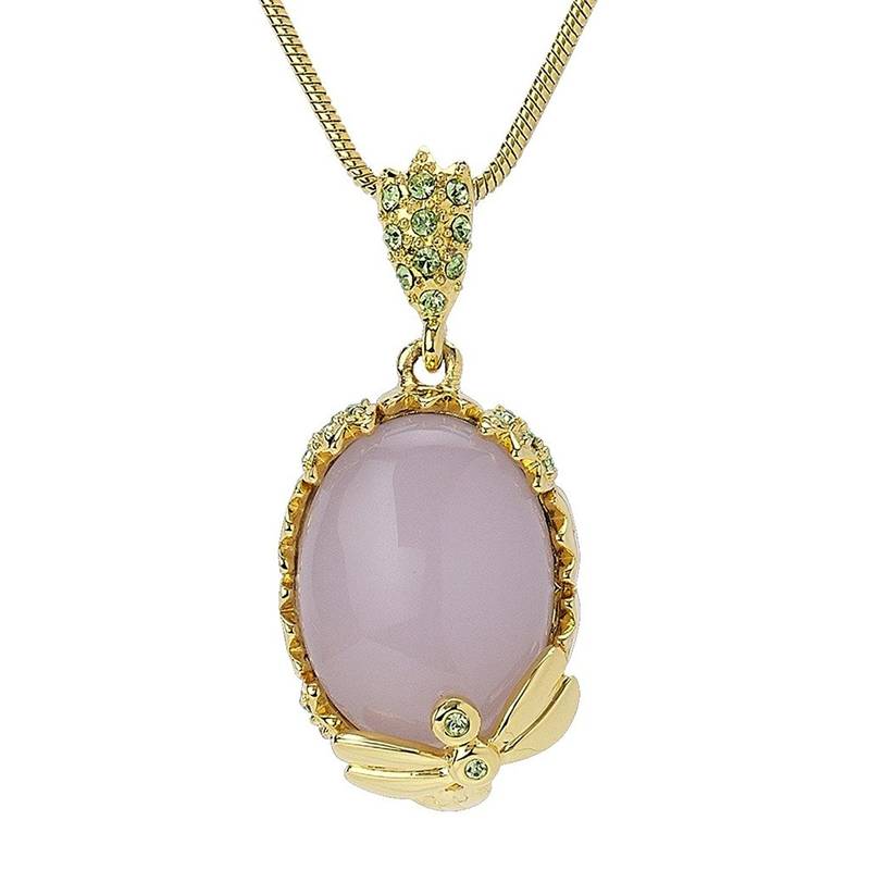 Stylish Gold Plated Pendant With Pink Centre Stone And Green Crystals
