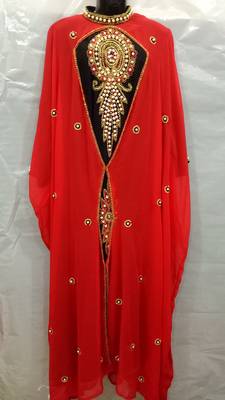 Red Georgette Hand Embroidery Stitched Abaya 1