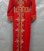 Red Georgette Hand Embroidery Stitched Abaya With Belt