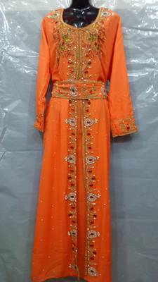 Orange Georgette Hand Embroidery Stitched Abaya 1