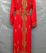 Red Georgette Hand Embroidery Stitched Abaya