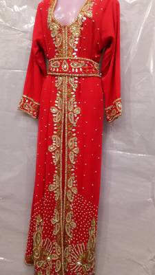 Red Georgette Hand Embroidery Stitched Abaya 1