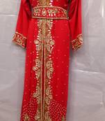Red Georgette Hand Embroidery Stitched Abaya