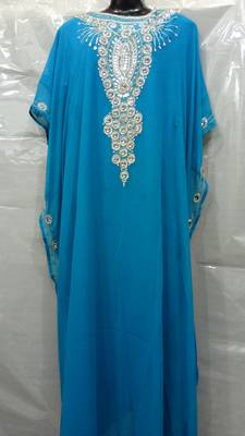 Light Blue Georgette Hand Embroidery Stitched Abaya 1
