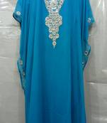 Light Blue Georgette Hand Embroidery Stitched Abaya