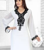 Off White Embroidered Faux Georgette Kurti