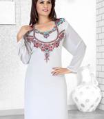 Off White Embroidered Faux Georgette Kurti