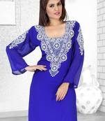 Royal Blue Embroidered Faux Georgette Kurti