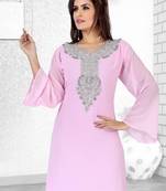 Baby Pink Embroidered Faux Georgette Kurti