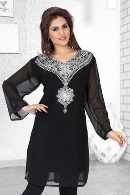 Black Embroidered Faux Georgette Kurti 1