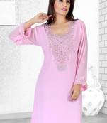 Baby Pink Embroidered Faux Georgette Kurti
