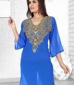 Blue Embroidered Faux Georgette Kurti