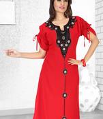 Red Embroidered Faux Georgette Kurti