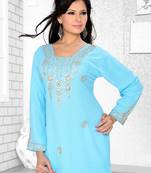 Sky Blue Embroidered Faux Georgette Kurti