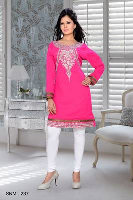 Fuchsia Pink Embroidered Faux Georgette Kurti 1